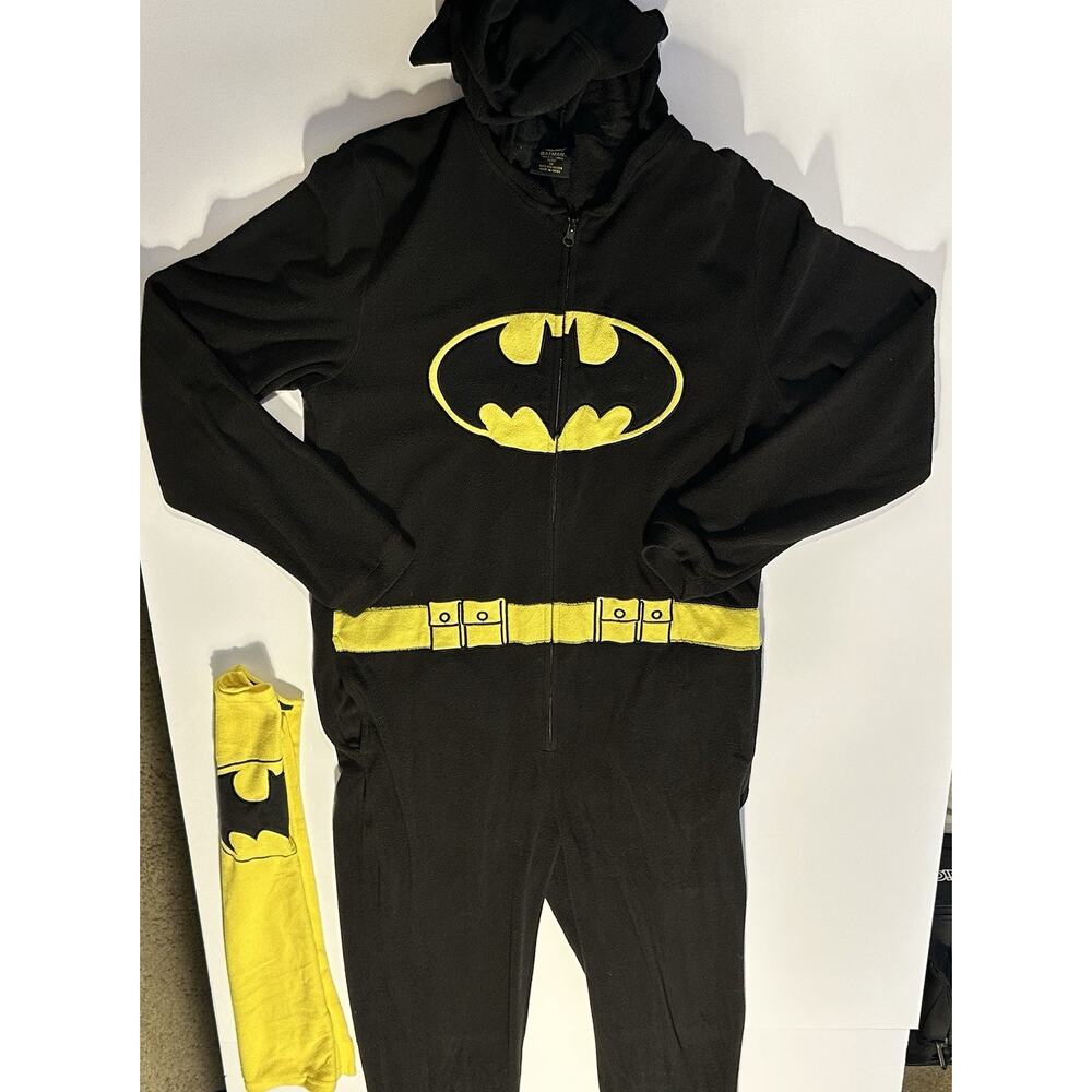 Batman Costume w/ Cape Footless Mens Fleece Pajamas Suit Medium
